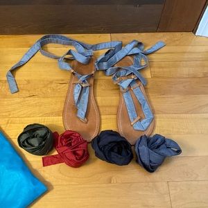 Toko leather and silk ankle wrap sandals 9